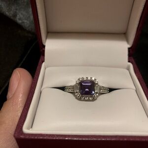 1.19CT SQUARE LAB CREATED ALEXANDRITE -73CTW WHITE ZIRCON
SILVER RING - Size 8